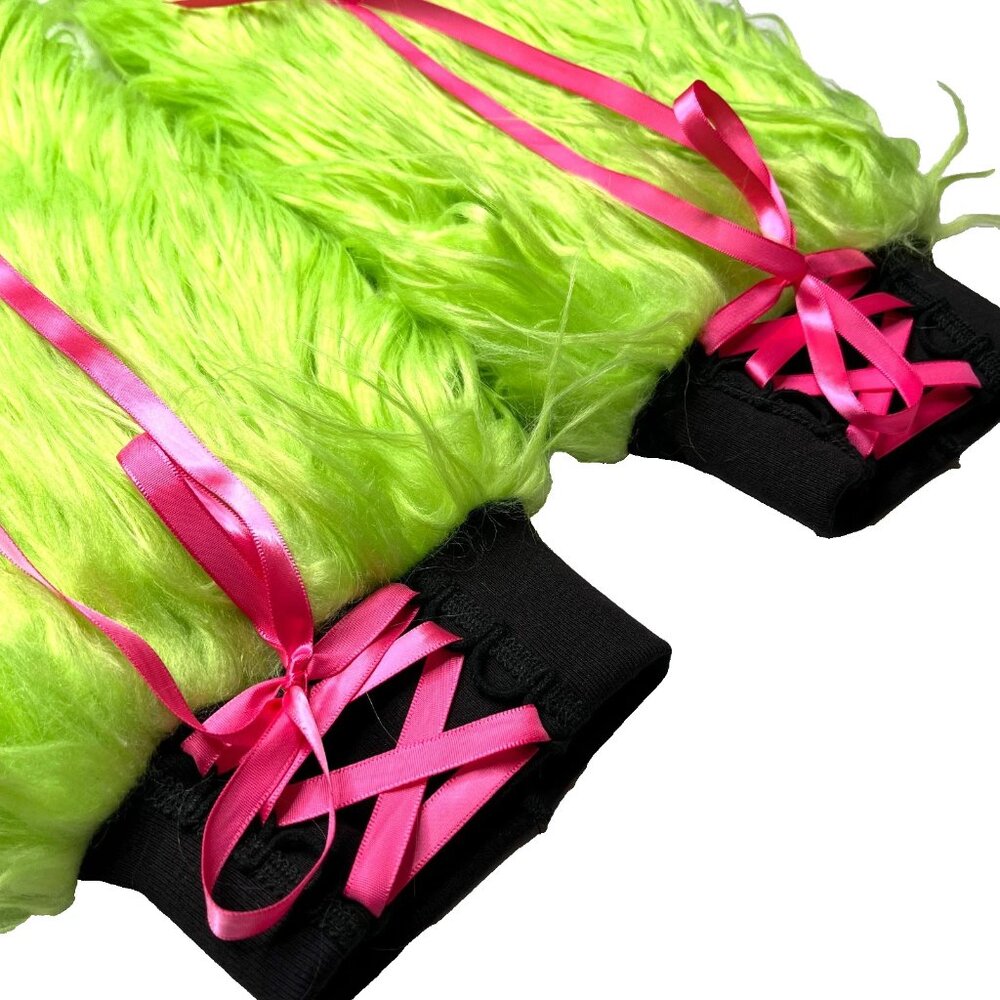 Fur Leg Warmers Green Boot Covers Hot Pink Corset Legwarmers Halloween Lace Up